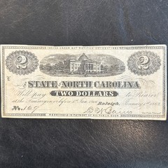 1863 Civil War State of North Carolina $2 Bill VF/XF CR-131 (S/N 169)