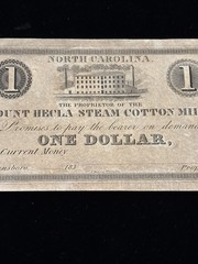 1830’s $1 Mount Hecla Steam Cotton Mills GREENSBORO North Carolina Obsolete Note