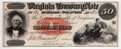 1862 $50 Virginia CR-7 Obsolete Currency, Low Serial #260, About Uncirculated