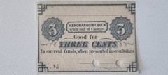 Obsolete Currency Three Cents Memorandum Check Boston Banknote #102918
