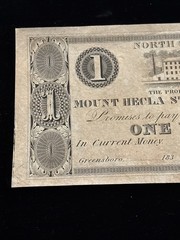 1830’s $1 Mount Hecla Steam Cotton Mills GREENSBORO North Carolina Obsolete Note