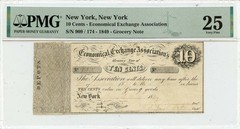 1849 10 Cents New York Obsolete Note Economical Exchange Grocery Note PMG VF25