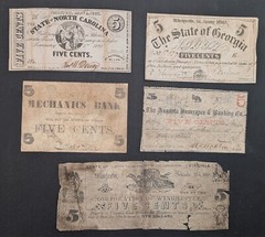 5 Different 1862-1863 N.C., Ga. & Va. 5 Cents Notes