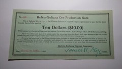 $10 1915 Kelvin-Sultana Copper Company Ore Production Obsolete Currency Note