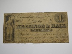 $1 1864 Columbia South Carolina Obsolete Currency Bank Note Bill Keatinge & Ball
