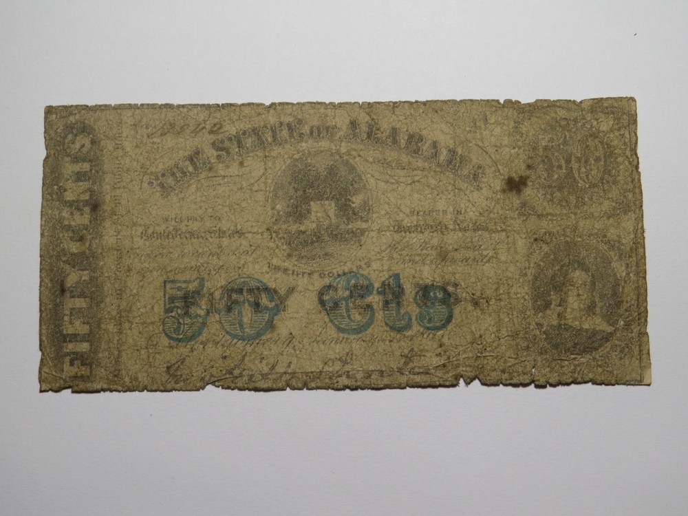 $.50 1863 Montgomery Alabama Obsolete Currency Bank Note Bill State of Alabama