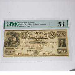 1837-38 PMG AU53 Michigan Clinton Canal Bank Pontiac $2 Two Dollar Note #57059F
