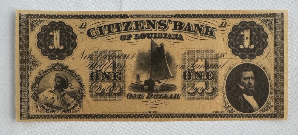 1800’s Citizens Bank New Orleans Louisiana $1 CU Dollar Obsolete Remainder Note