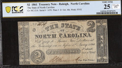 1861 $2 Treasury Note- Raleigh, North Carolina- PCGS Very Fine 25