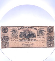 1800’s $5 The Bank Of Hamburg South Carolina Obsolete Currency Bank Note
