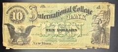 1864 NEW YORK CITY $10 International College Bank Obsolete Banknote Currency