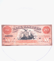 1800’s $20 The Bank Of Hamburg South Carolina Endorsed Twenty Dollar Bank Note