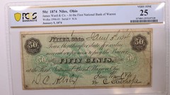 1874 50 Cent, Niles, Ohio., Obsolete Currency, PCGS VF-25, Store #GOH013.