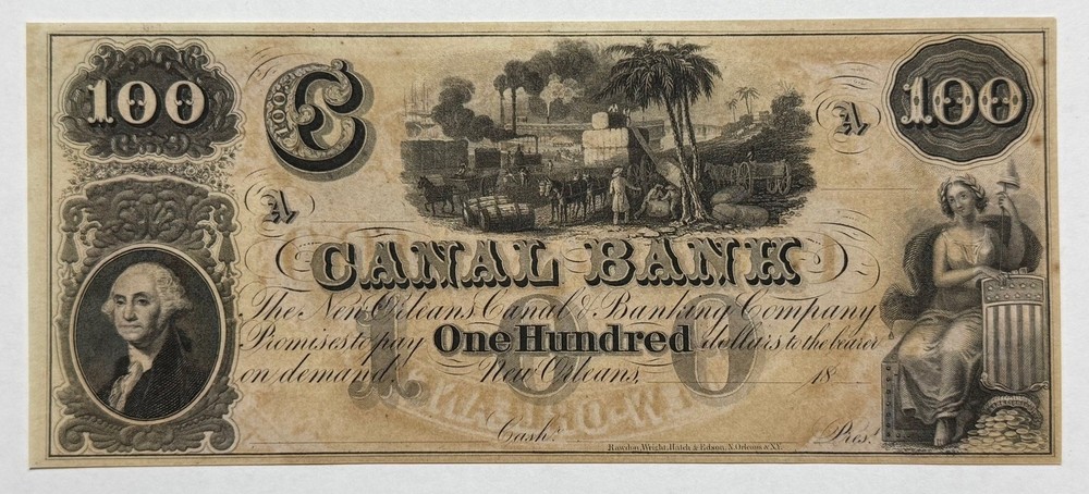 1800s $100 One Hundred Dollars Canal Bank New Orleans Obsolete Note QAFX