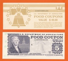 $5.00 U.SD.A. Food Coupons Food Stamps scrip token ONE 1997 BC8558943X M/C A
