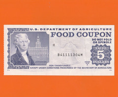 Food Stamp Coupon $5.00 1979 B B41111304M, Month Code H SCRIP TOKEN USDA