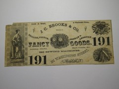 1800’s Boston Massachusetts Obsolete Currency Advertising Note Bill -JC Brooks