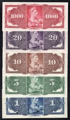 1934 $1, $5, $10, $20, & $1,000 CITY OF DETROIT MICHIGAN SPECIMEN SET UNC *RARE*