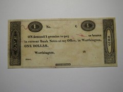 $1 18__ Worthington Ohio OH Obsolete Currency Bank Note Erza Griswold UNC++