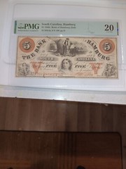 $5 Dollar Note From 1860 May 7th, The Bank Of Hamburg South Carolina.