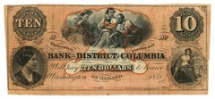 1858 Bank of the District of Columbia Washington DC $10 Obsolete Note (67095)
