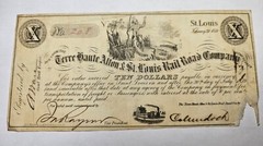 USA 1859 $10 DOLLARS TERRE HAUTE ALTON & ST.LOUIS RAIL ROAD COMPANY **