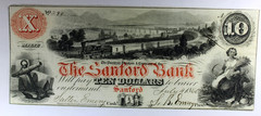 1860 Sanford, Maine – Sanford Bank $10 Note – VF Ungraded Valid Note