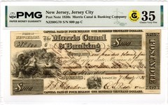 1838 $100 Jersey City, NJ Obsolete Morris Canal PMG VF-35 GCC *Scarce Post Note*