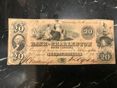 1858 $20 The Bank of Charleston South Carolina Twenty Dollar Endorsed Bank Note