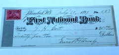 1899 RHINEBECK, NY 1ST NATL BANK BRIGHT XF+ VERY NICE CRISP PAID REVENUE STAMP