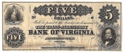 JEFFERSONVILLE, VA-TRANS ALLEGHANY BANK OF VIRGINIA-UNISSUED $5 REMAINDER-F/VF