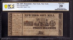 1837 25c CENTS NEW YORK RICE MILL OBSOLETE SCRIP NOTE PCGS B VF 20