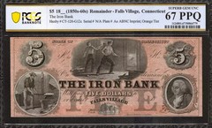 1850s-60s $5 CONNECTICUT REMAINDER NOTE CT-120-G12C FALLS VILLAGE PCGS 67 (779)