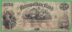 1854 The Metropolitan Bank, Washington, D.C. – 295-G8C $5 D46358