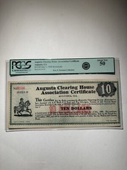 Augusta Clearing House Association Certificate GA $10 July 1, 1908 Remainder