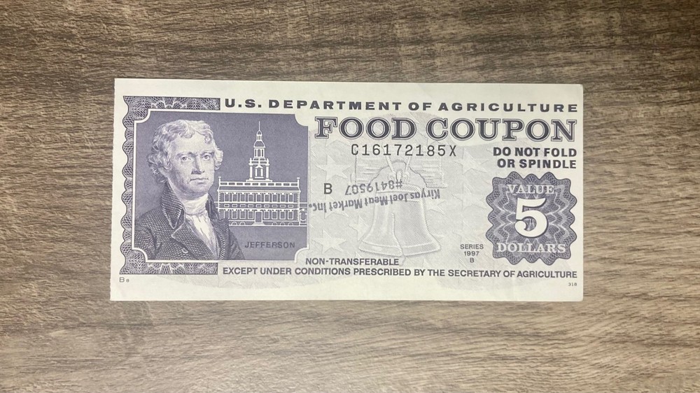 1997 Series B $5 Food Stamp Coupon USDA Circulated Note Jefferson