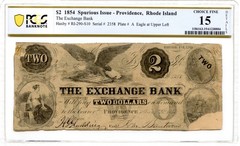 1854 $2 Providence, Rhode Island Obsolete Note Exchange Bank PCGS F-15 Spurious