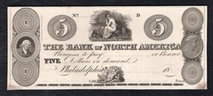 1800’s $5 THE BANK OF NORTH AMERICA PHILADELPHIA, PA OBSOLETE NOTE UNCIRCULATED
