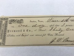 A&O-1862 Austin, Texas Merchant John Bremond &Co. Promissory Note/Warrant/Dep??