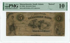 1860 Berkshire Bank, South Adams, Massachusetts $5 Obsolete Note PMG 10 (62855)