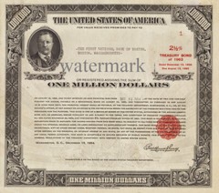 $100,000 & $1,000,000 U.S. Treasury Bond Note #1 1963 Currency Sheet REPRO A3
