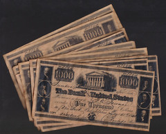 1840 The Bank of the United States $1000 note Philadelphia Repro NY 3 pc Lot