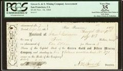 1864 CALIFORNIA San Francisco Civil War Mining Obsolete Banknote Currency, PCGS