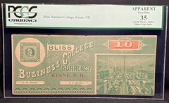 1890s NEW HAMPSHIRE Keene Bliss Business College $10 Rare Banknote Currency PCGS