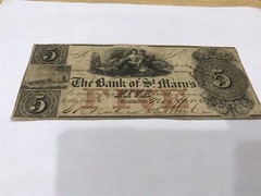 A&O-1846 Columbus, Georgia $5 Bank Of Saint Marys-RED Overprint