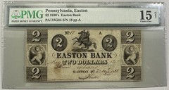 1830’s Pennsylvania, Easton – Easton Bank $2 PMG 15 NET – RARE EARLY NOTE