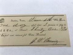 A&O-1862 Austin, Texas Merchant John Bremond &Co. Promissory Note/Warrant/Dep??