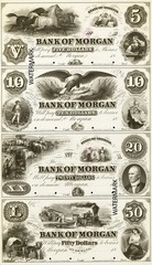 $5-$10-$20-$50 Bank of Morgan GA Georgia Obsolete Currency Sheet REPRO