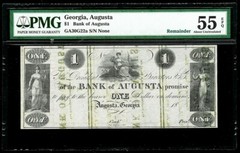1860s AUGUSTA, GEORGIA $1 BANK AUGUSTA OBSOLETE BANK NOTE PMG ABOUT UNC 55 EPQ