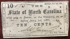1861-CSA-North Carolina-.10 Cent Currency-Treasury Note-Circulated-Vintage